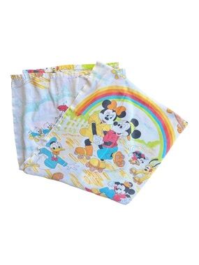 VTG '80s Disney Mickey & Friends Rainbow Skating Flat Sheet Size: TWIN
